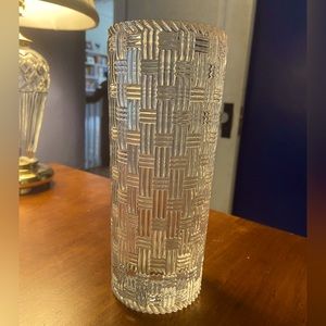 Tiffany & Co Woven Cylinder Crystal Glass Vase 8 inch Basketweave